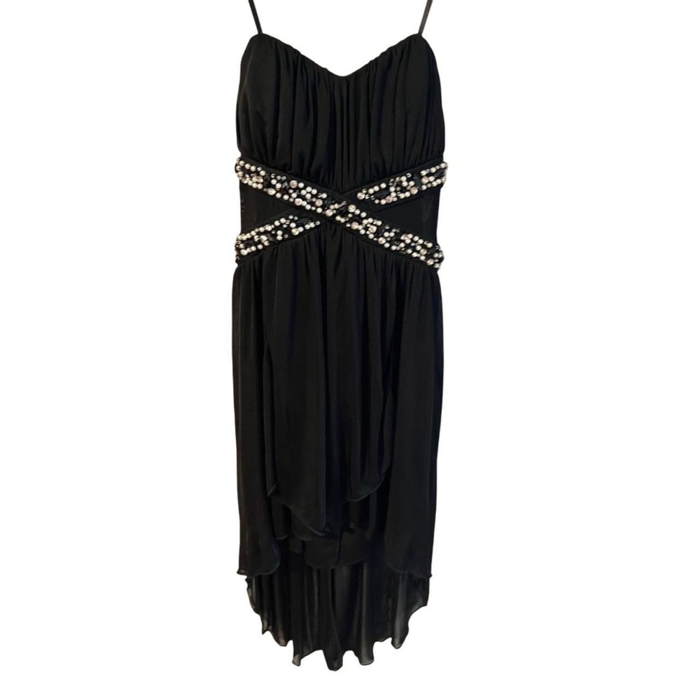 Black beaded high-low dress
